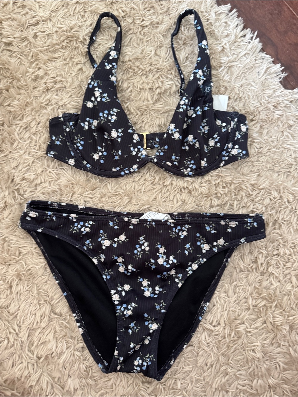 Hollister Black Floral Underwire Bikini Set